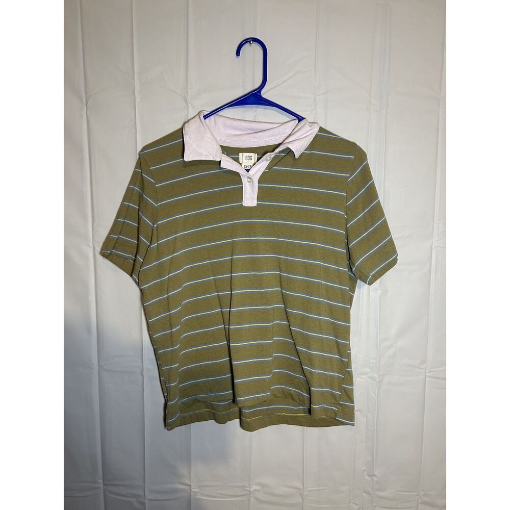URBAN OUTFITTERS BDG Striped Polo Shirt XS Green Yellow Blue Short Sleeve Crop